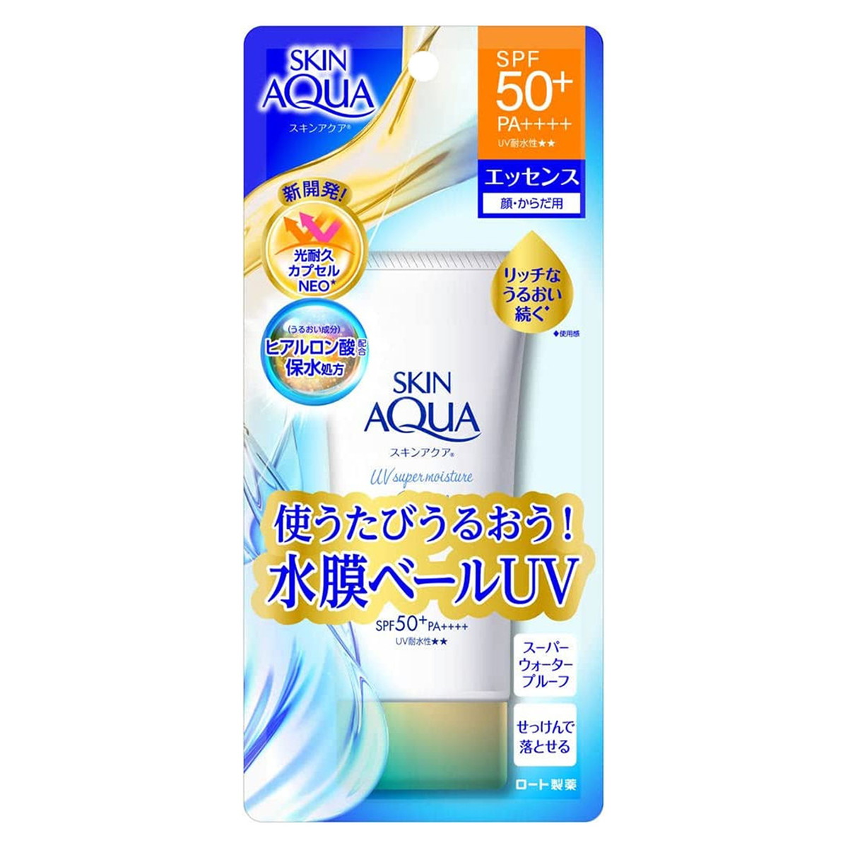 【送料込・まとめ買い×6個セット】ロート製薬 スキンアクア スーパーモイスチャー エッセンス 80g 顔・からだ用 スーパーウォータープルーフ SPF50+ PA++++ 日焼け止め