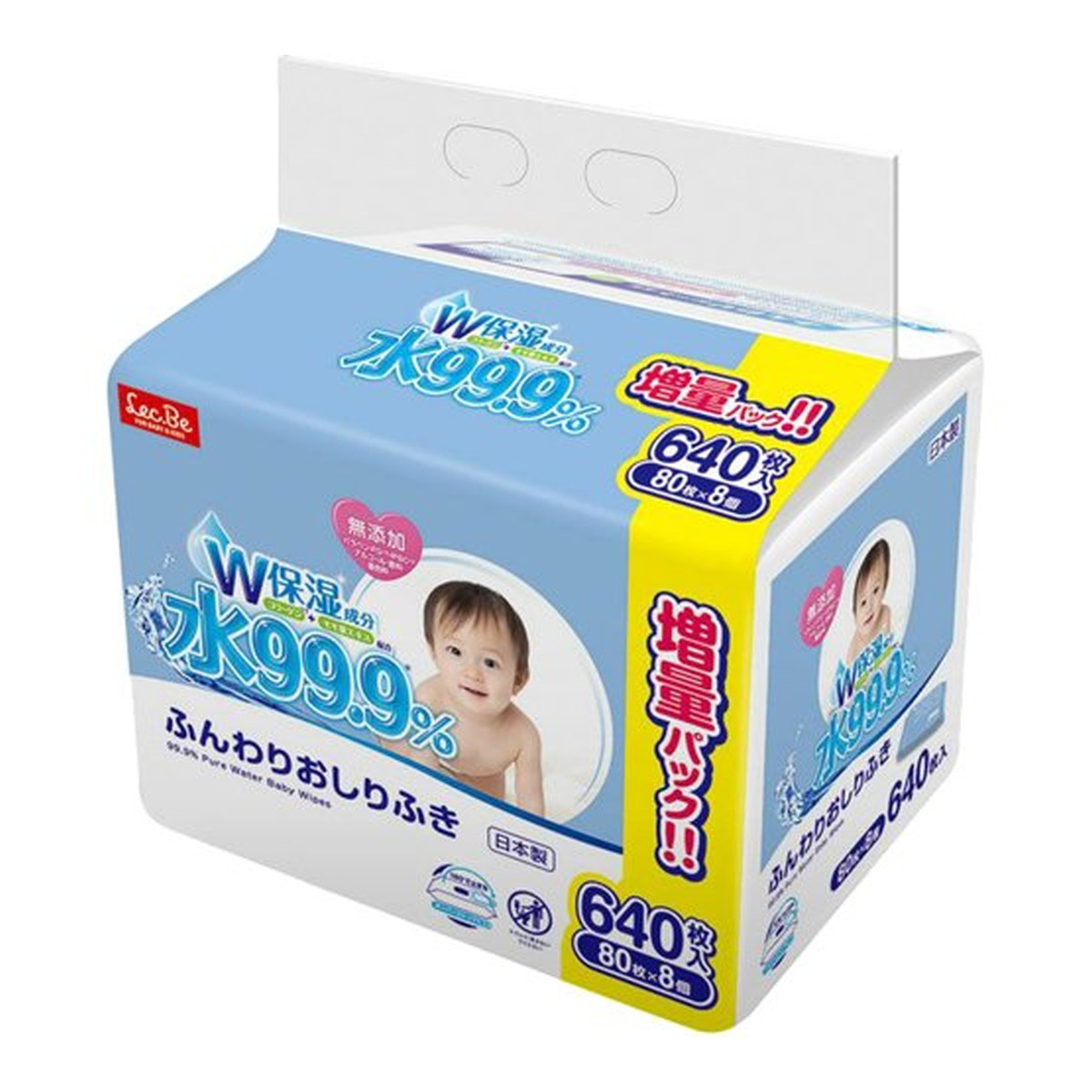 【送料込・まとめ買い×4個セット】レック 水99.9% ふんわりおしりふきw 80枚×8個入