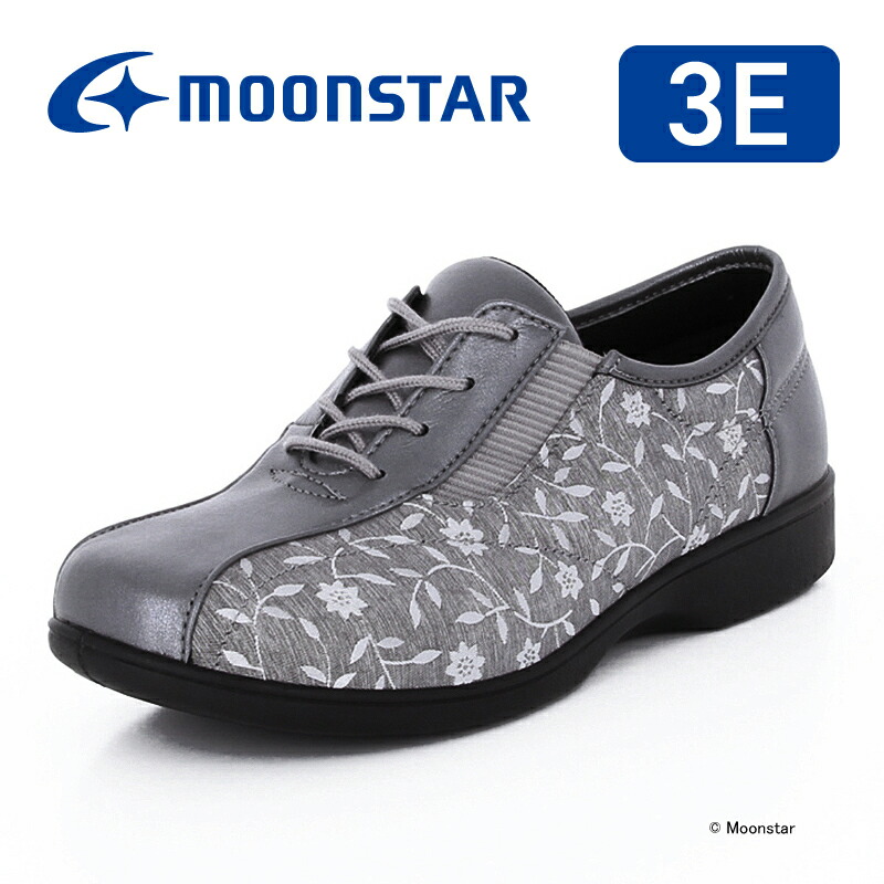 ムーンスター レディース 介護 シューズ らくらくL007 シルバー moonstar 3E 撥水加工 梅雨 母の日