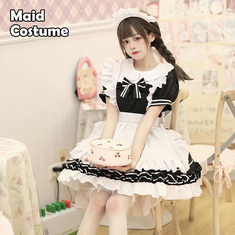 コスプレ ショート 半袖 かわいい ワンピ レディース メイド カチューシャ エプロン ワンピース