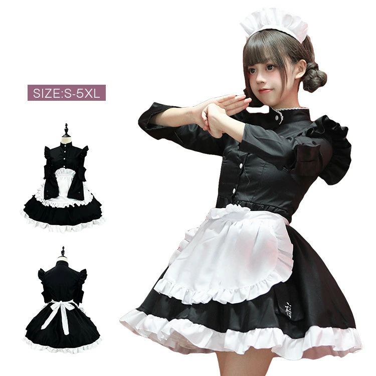 ミニ丈 レース ボウタイ フリル 長袖 正統派メイド メイド服 ワンピース コスプレ ワンピ メイドカフェ メイド喫茶  レディース