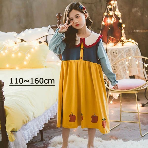 白雪姫 フリル フレア ワンピース 長袖 キッズウェア ルームウェア 子供服 キッズ 子どもパジャマ パジャマ 寝巻き