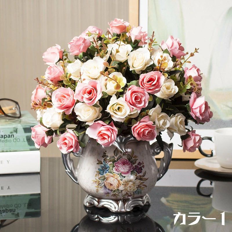 造花 薔薇 本物そっくり 花瓶付き 水やり不要 置物 インテリア 玄関飾り 美術館 ホーム 庭園 ウェディング 枯れない花