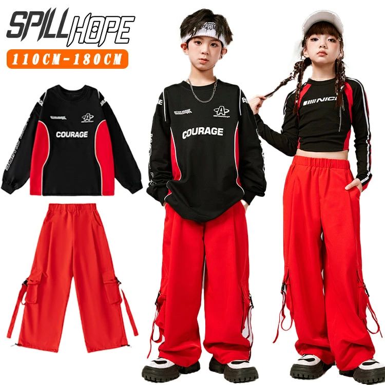 楽天市場】赤 黒 キッズ ダンス衣装 セットアップ 男の子 女の子 へそ