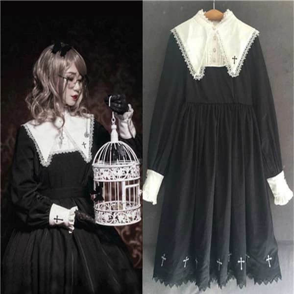 襟取り外 コスチューム パーティードレス 演出 衣装 コスプレ 黒 メイド ゴシックブラウス パンク ロリータ ワンピース ゴスロリ
