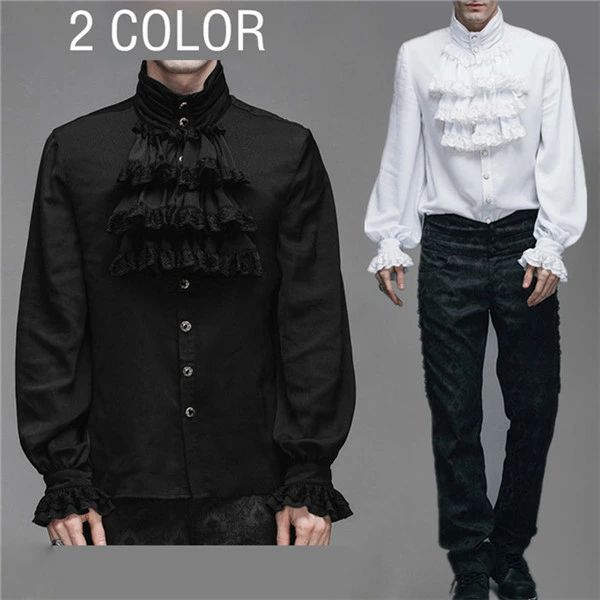 【S/M/L/XL/2XL/3XL】d9019c0c0l6/ 貴族 中世 としても最適 ステージ 長袖 黒 白 シャツ ジャケット 公爵 忘年会 豪華 演劇 衣装