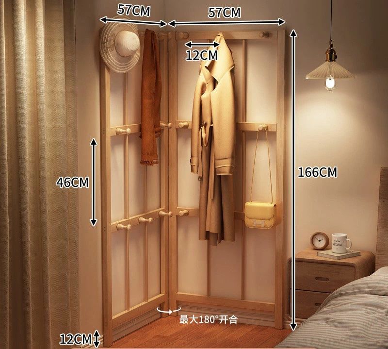 ハンガーラック コーナー L字型 木製 折りたたみ 衣類収納 省スペース 玄関 寝室 大容量 18個フック 収納ラック スリム 洋服掛け|スマイルスマイル