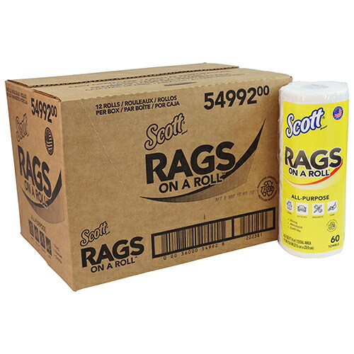 SCOTT Rags ホワイトロール 60カット 65850 1ケース(12個セット)［スコットショップタオル ペーパータオル ペーパーウエス 紙ウエス］
