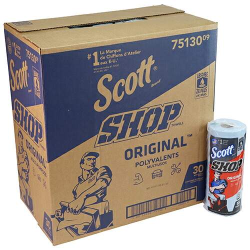 SCOTT ショップタオル ブルーロール 55ｶｯﾄ 65940 1ケース(30個入り)【スコットショップタオル ペーパータオル ペーパーウエス 紙ウエス】