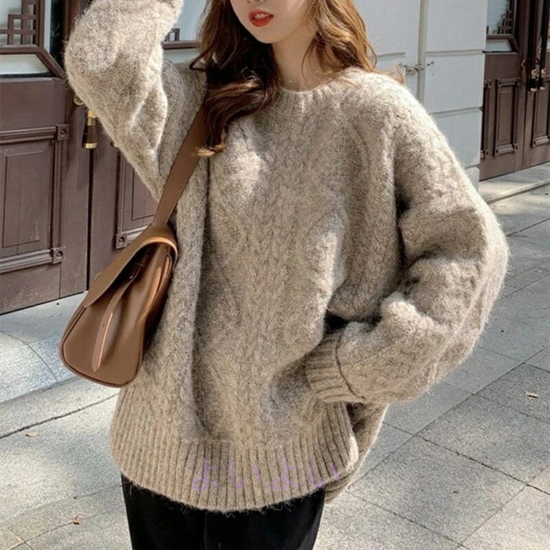 楽天市場】ふんわりボリュームが可愛い！ケーブルニット 無地 長袖