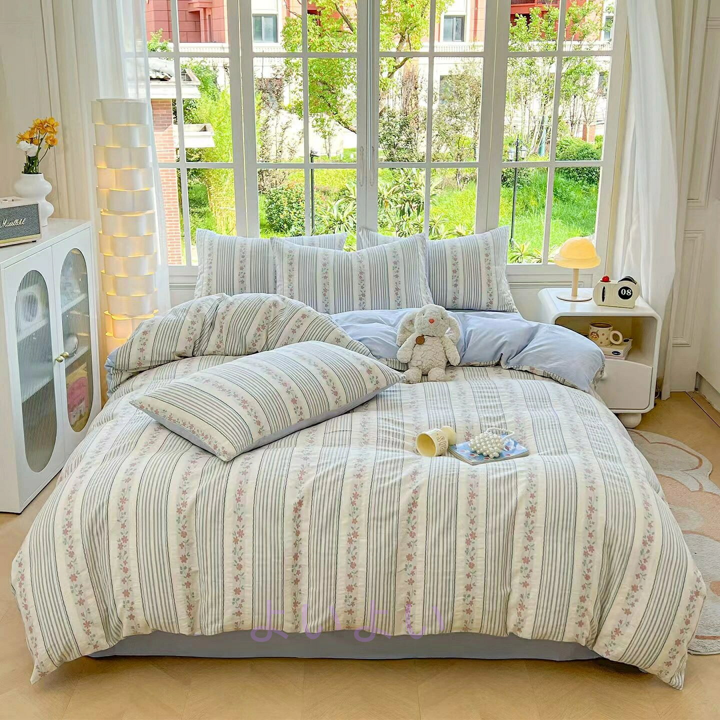 花柄 布団カバー 布団カバーセット シングル セミダブル ストライプ 可愛い かわいい 北欧風 寝具 ベッドカバー 掛け布団カバー フラットシーツ シーツカバー ボックスシーツ 洗える 掛け布団カバー ベッドカバー 掛けカバー 掛けふとんカバー ベッドカバー 掛カバー 春夏