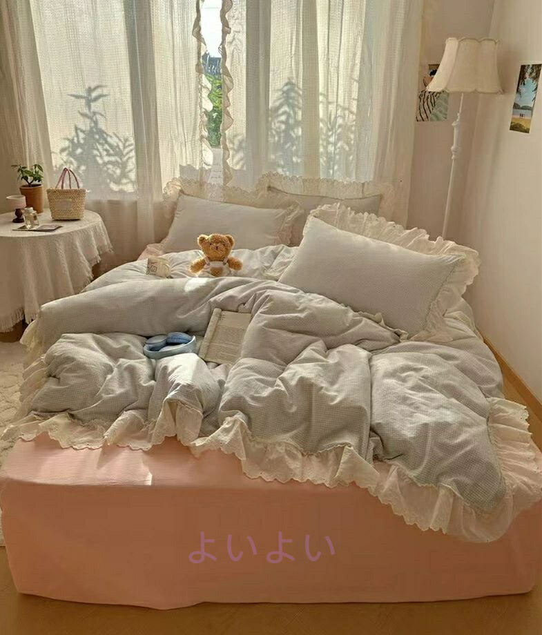 布団カバーセット 掛け布団カバー 3点セット 4点セット シングル フリル かわいい チェック 綿 韓国風 可愛い 姫系 ベッドカバー シーツカバー フラットシーツ ベッドスカート 寝具カバー 四季通用 洗える 布団カバー 掛けカバー 掛けふとんカバー ベッドカバー 掛カバー