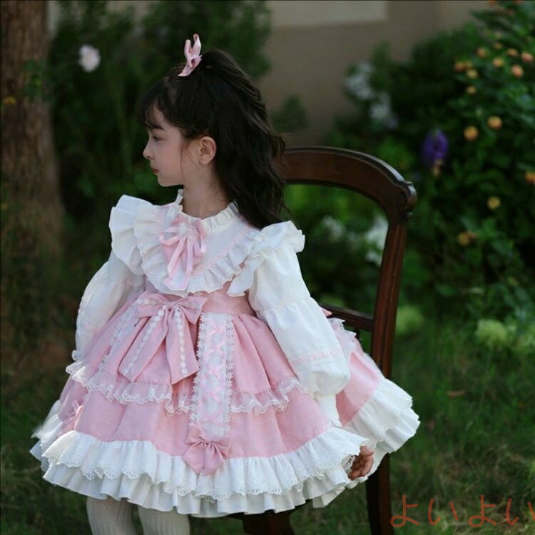 赤ちゃん長袖ロリータ服ちびっ子衣装lolitaパニエ付き添い人プリンセスドレスロリータワンピースキッズドレスゴスロリフリル甘ロリータコスプレ衣御召しもの御坊っちゃん