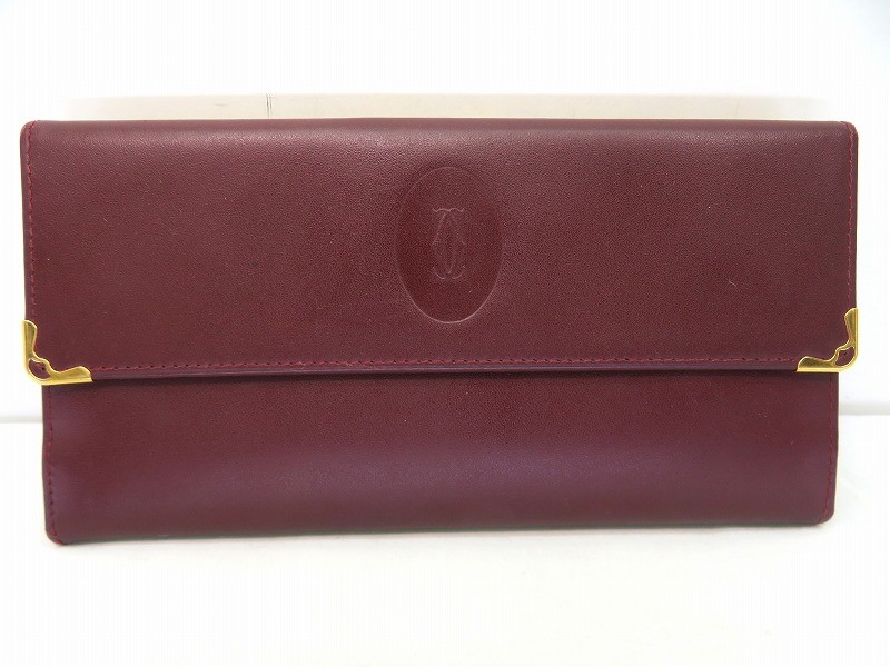 美品 Cartier 三つ折り 長財布 マストライン がま口 ボルドー 美品】 Cartier / カルティエ | マストライン 三つ折り がま口