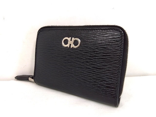 s25g-632x【中古】Salvatore Ferragamo フェラガモ メンズ コインケース 小銭入れ ラウンドファスナー ブラック JL-66 0492【9800円以上で沖縄・離島も送料無料】｜四次元　ねっとフリマ