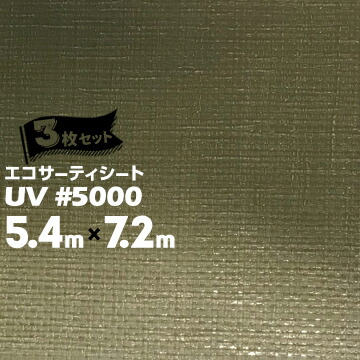 萩原工業 エコサーティシートUV #5000 ODグリーン 5.4m×7.2m 3枚 CO2抑制剤配合厚手UVシート 長期目的 資材カバー 緑地地帯工事