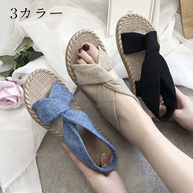 クーポン利用で1280円】リボンサンダル フラット ウェッジソール ぺたんこ 楽ちん ローヒール 可愛い レディース 痛くない 歩きやすい 旅行 夏  ビーチ 海 韓国ファッション【angsh302-914】【予約販売：15-20日】【送料無料】メ込2