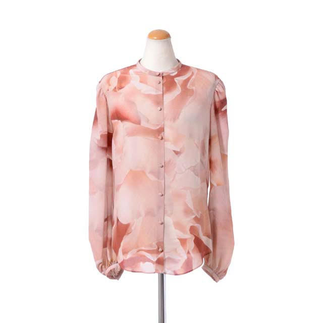 アレキサンダーマックイーン (Alexander McQueen) ノーカラー長袖ブラウス シルククレープ プリント 402844qfd09 2015AW レディース秋冬新作 3,980円以上購入で送料無料 【正規取扱】｜ヨコアンティ
