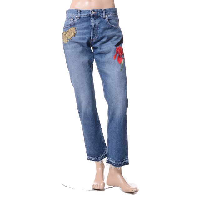 アレキサンダーマックイーン (Alexander McQueen) ワッペン付きジーンズ ブルー471421qjy26400120cm Vintage Hem 2017AW メンズ秋冬 送料無料 正規取扱|ヨコアンティ