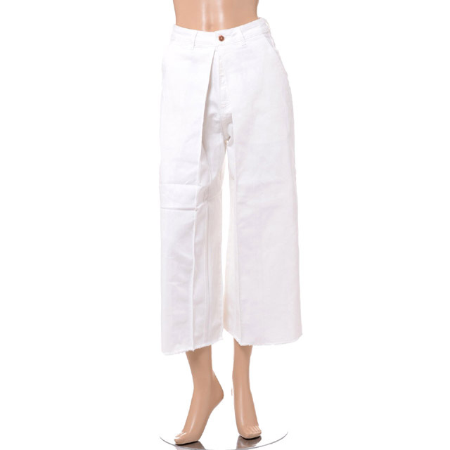 アールト (AALTO) 裾フリンジプリーツジーンズ コットンストレッチ ホワイト<br />s19d2de11810<br /> 2019SS レディース春夏新作 送料無料 正規取扱
