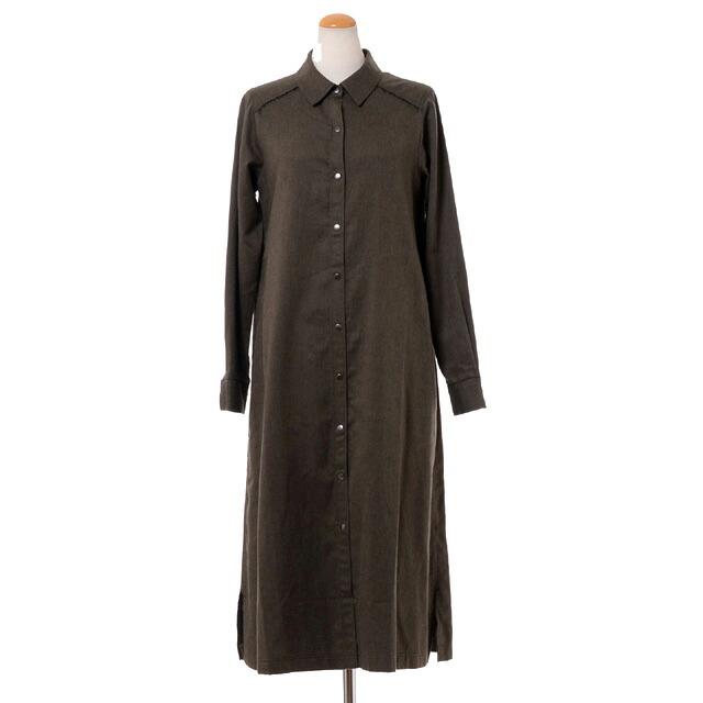 バンフォード (bamford) ロングシャツワンピース コットンネル ダークグリーン4503096000241 2020AW レディース秋冬新作 送料無料 正規取扱｜ヨコアンティ