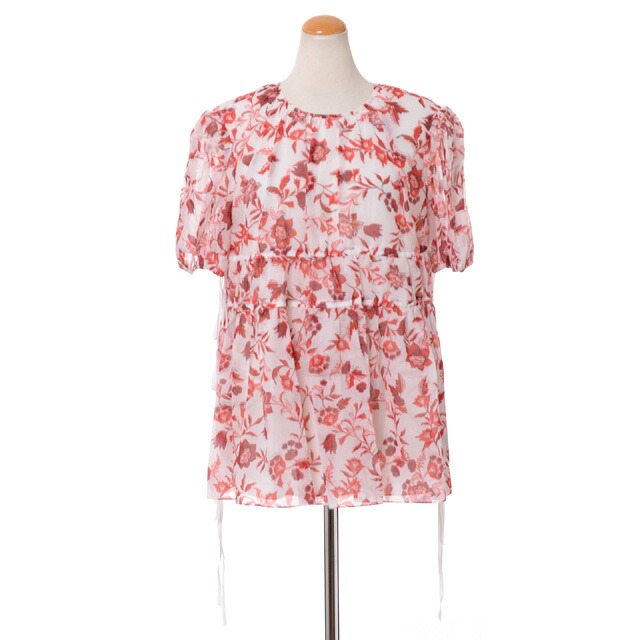 アーデム (ERDEM) パフスリーブプリントブラウス コットンシルク ホワイトレッド50011rrcsvwhitered 2021SS レディース春夏新作 送料無料 正規取扱｜ヨコアンティ