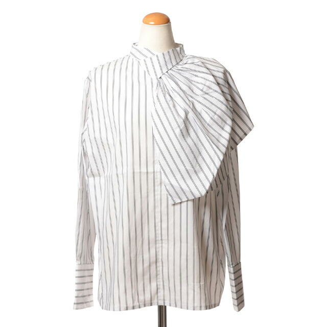 ダウェイ (DAWEI) ハイネックドレープブラウス コットンストレッチ ストライプ25fh02t11whtstripe 2025AW レディース秋冬新作 送料無料 正規取扱｜ヨコアンティ