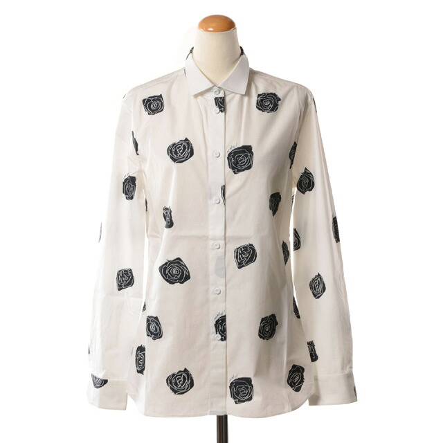 マルニ (Marni) ローズプリント長袖ブラウス コットン ホワイトブラックcama0625a0anw01 2025SS レディース春夏新作 送料無料 正規取扱｜ヨコアンティ