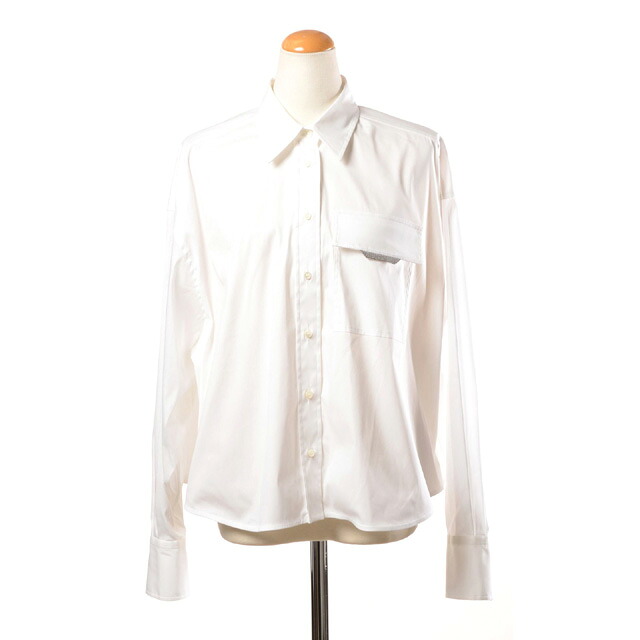 ブルネロクチネリ (Brunello Cucinelli) モニーレ付きショート丈ブラウス コットンストレッチ ホワイトm0091my506c159 2025AW レディース秋冬新作 送料無料 正規取扱|ヨコアンティ