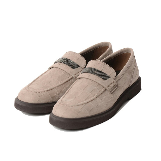 ブルネロクチネリ Brunello Cucinelli クロコ型押しヌバック ペニーローファー グレージュ イタリア製 レディース\u003cbr /\u003emzdcg2370c3983\u003cbr /\u003e 2025AW レディース秋冬新作 貨物輸送無料 定め事取りまわし