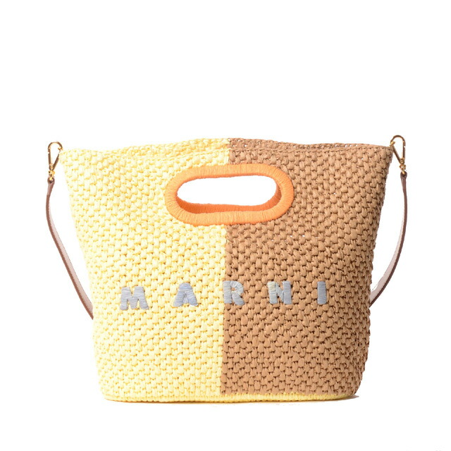 マルニ (Marni) Seasideショルダーベルト付きクラッチバッグ ラフィア イエローブラウンなど＜br /＞bmmp0172a0zp196＜br /＞ 2026SS レディース春夏新作 送料無料 正規取扱