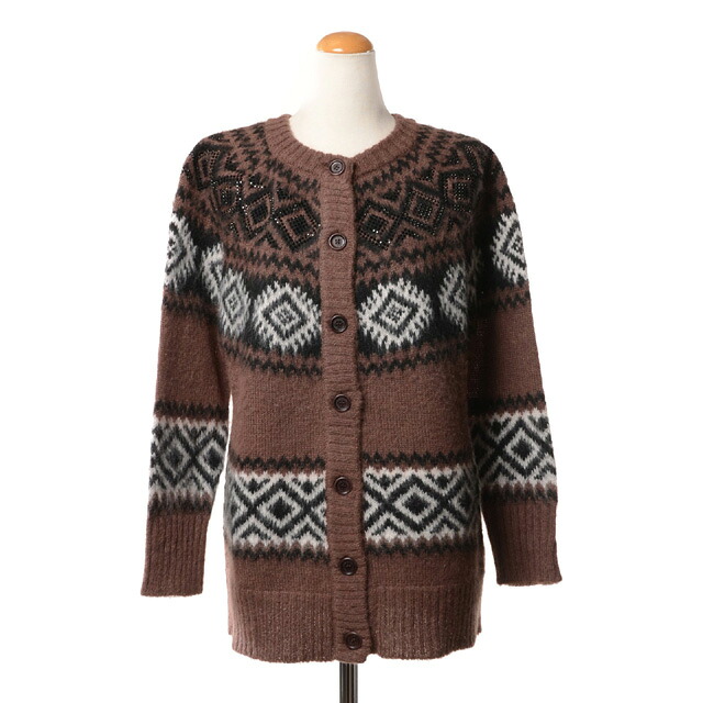 エルマノシェルビーノ (ermanno scervino) ノルディック柄カーディガン アルパカなど ブラウンsw081330839 2025AW レディース秋冬新作 送料無料 正規取扱｜ヨコアンティ