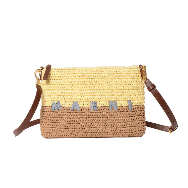 マルニ (Marni) Seaside ポーチ ペーパーラフィア製 イエロー＆ブラウンphm00046u0zp199 2026SS レディース春夏新作 送料無料 正規取扱｜ヨコアンティ