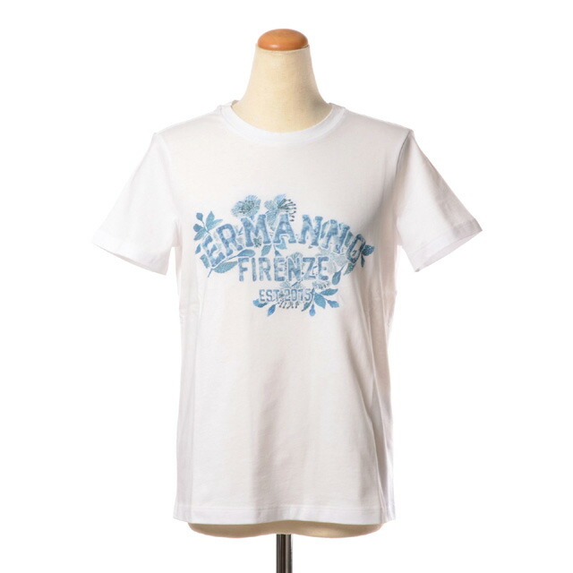 エルマノシェルビーノ (ermanno scervino) 丸襟プリントTシャツ コットン ホワイト＜br /＞sq082821190whi＜br /＞ 2026SS レディース春夏新作 送料無料 正規取扱