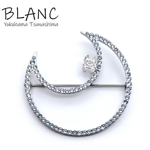 シャネル 三日月 ブローチ ココマーク ラインストーン シルバー×ブルー 箱付き CHANEL（シャネル） ブローチ ABE664 B18474 レディース ライン