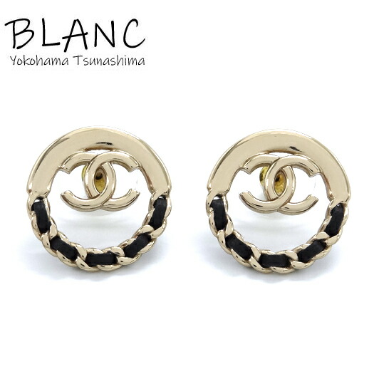 シャネル ココマーク チェーンデザイン サークル ピアス メタル ゴールド ブラック B24V ジュエリー CHANEL 横浜BLANC【中古】