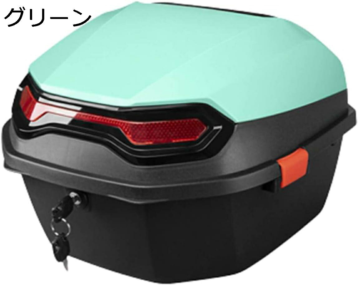 【20%OFFクーポン～】バイク リアボックス トップケース バイクボックス バイク用ボックス ヘルメット入れ 着脱可能式 大容量 旅行 汎用 PP製 夜間警告灯付き ブルー１