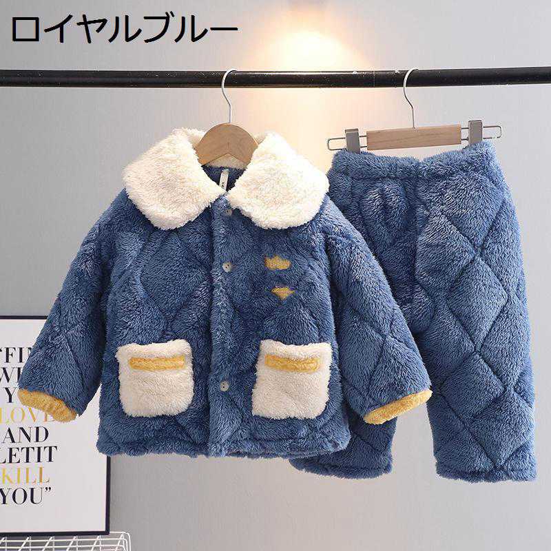 【20%OFFクーポン～】キッズ 長袖パジャマ フランネル 寝巻き 春秋冬 襟付き 子供服 男女兼用 ジュニア 裏起毛 厚手 前開き 2点セット トップス+ズボン 保温 防寒 もこもこ 肌に優しい 可愛い 暖かい ゆったり 部屋着 ナイトウェア
