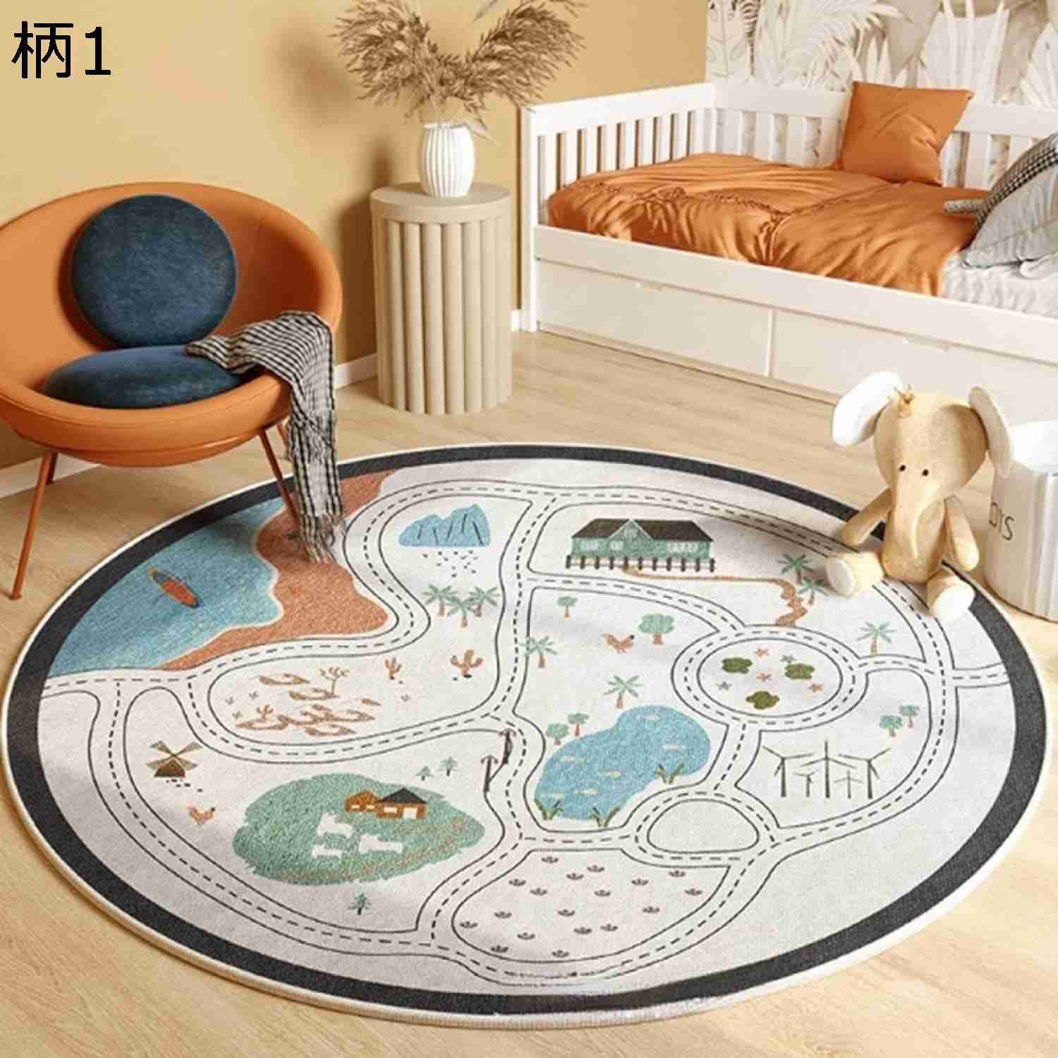 【20%OFFクーポン～】円形マット 子供ゲームパッド 道路線路 早期教育 滑り止め付 ズレない ケガ防止 洗える 耐摩耗性 抗菌防臭 吸水 防音 防ダニ オールシーズ 薄型 踏み心地良い 冷房対策 室内 ベッドルーム 180x180cm 丸い絨毯｜Yokos