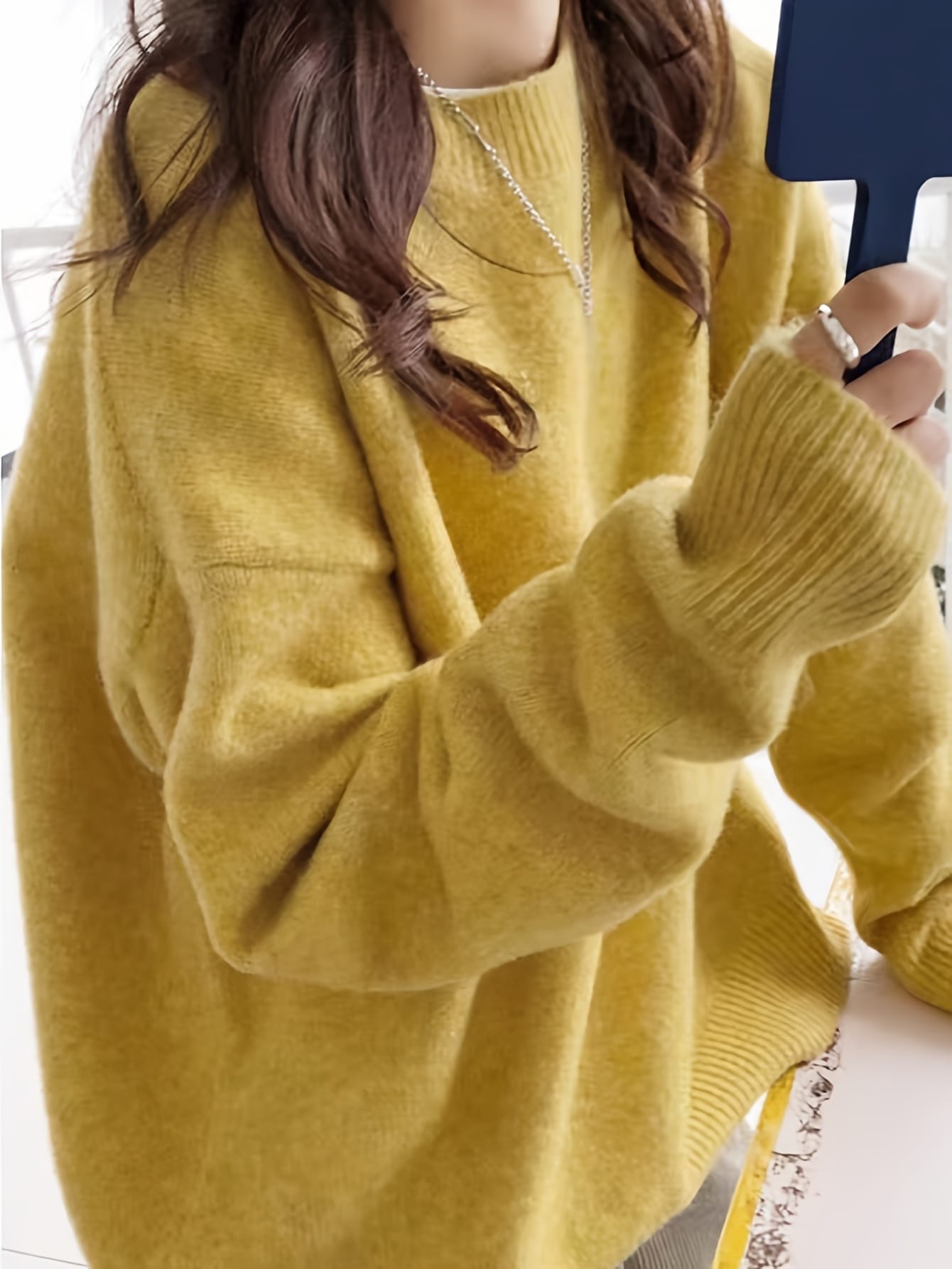 【もっちり柔らか】 ニット セーター レディース トップス 長袖 クルーネック 丸首 プルオーバー ゆるニット オーバーサイズ ビッグシルエット ゆったり 体型カバー 二の腕カバー 着痩せ 細見え 無地 厚手 暖か 防寒 保温 秋冬 春 韓国 ファッション 大人可愛い