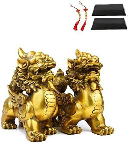 【20%OFFクーポン～】貔貅 ヒキュウ 雄雌セット 一対 銅製 風水置物 風水グッズ インテリア お守り 2体セット 運気アップ 風水アイテム 招財 金運 ギャンブル運 新年 財運 台座?五帝銭おまけ付き 贈り物 お礼 開運 (M)