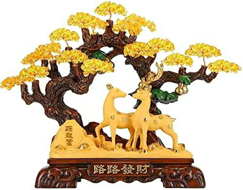【20%OFFクーポン～】クリスタルツリーエネルギー＆フンシュー 水晶 木 幸運 鹿 金 なる木 シトリン 風水 金運 木 事務所 店舗 移転?開店 贈り物