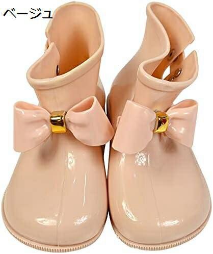 【20%OFFクーポン～】子供用 レインブーツ 女の子 16cm～18cm リボン 雨靴 ショートブーツ キッズ 雨具