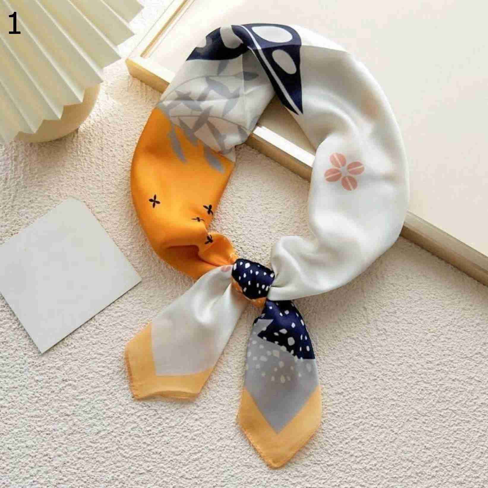 【20%OFFクーポン～】女性用多機能ポリエステルスカーフ、カジュアルサテンスモールスクエアラップスカーフショールエレガントパターンヘアバンド スカーフ (Color : Orange, Size : 70x70cm)