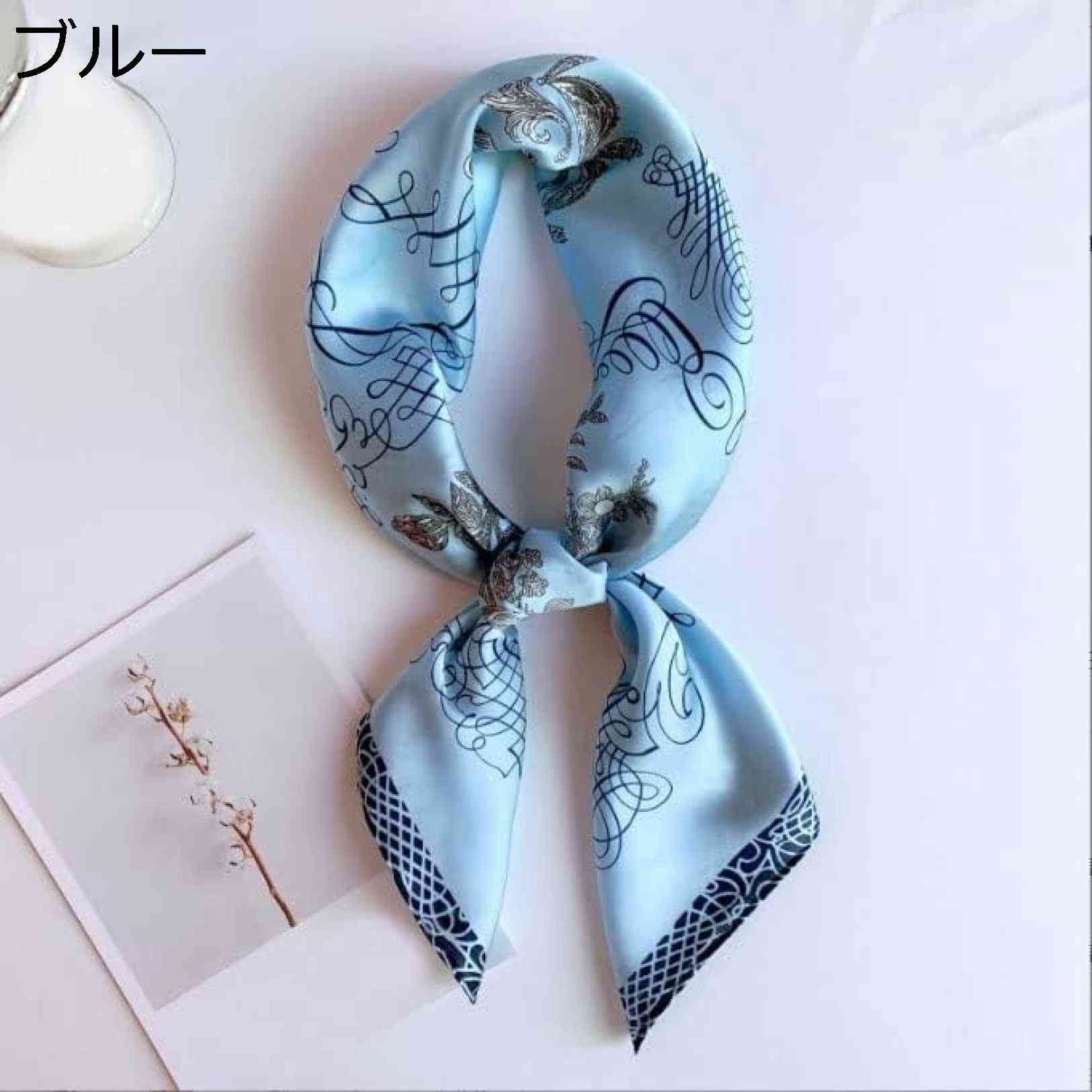 【20%OFFクーポン～】多機能女性サテンラップスカーフ、ショールポリエステルスカーフフローラルパターン印刷されたスカーフ スカーフ (Color : Blue, Size : 70 x 70cm)