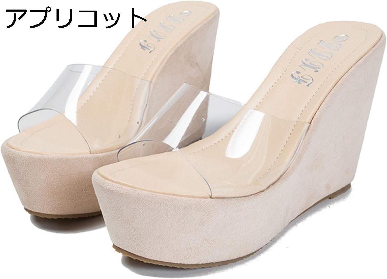 【20%OFFクーポン～】美脚サンダル 厚底 ウェッジヒール サンダル ミュール ハイヒール レディース キャバ ヒール高 9cm 大きいサイズ 美脚 セクシー キャバ インポート 脚長効果 クリア 前厚 クリアアッパー エレガント