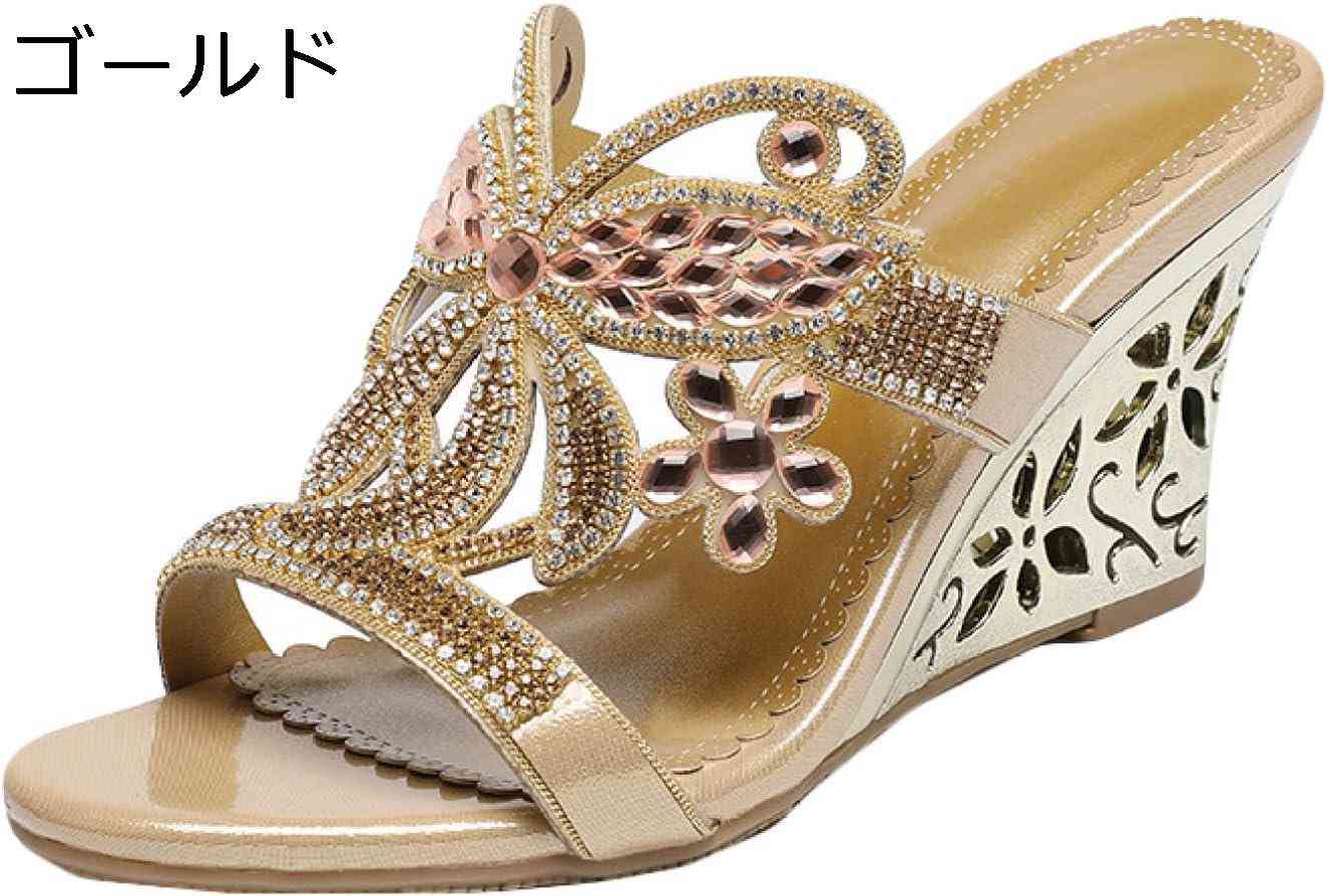 【20%OFFクーポン~】厚底サンダル レディース ミュール オーペントゥ ビジュー付き 本革 厚底 軽量 ウェッジサンダル ハイヒール ビーチサンダル スリッパ プラットフォーム ウェッジソール 涼しい 厚底 美脚 歩きやすい 履きやすい おしゃれ|Yokos