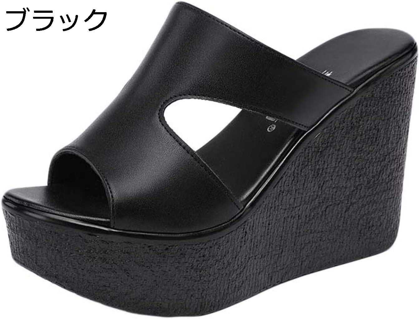 【20%OFFクーポン～】サンダル レディース ウエッジ 11cmヒール ミュール 厚底 サンダル ウェッジソール おしゃれ 歩きやすい 厚底サンダル プラットフォーム 前厚 大きいサイズミュール サンダル 黒 オープントゥ 履きやすい 痛くない キャバ パーティ