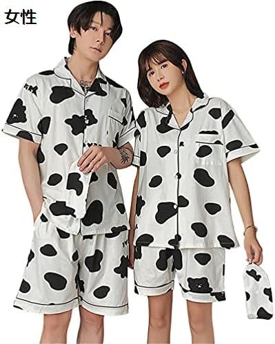 【20%OFFクーポン～】夏 カップルパジャマ 牛柄 パジャマレディースカーディガン メンズ 半袖薄手のツーピーススーツ学生レディース夏 ホームサービス 半袖ショーツ ホームウェア 紳士 寝巻き セット 部屋着 ルームウェア