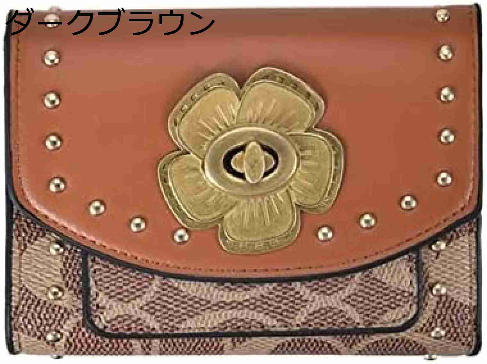 【15%OFFクーポン～】三つ折り 財布 レディース ミニサイズ 花柄 ボタン 大容量 カード入れ 小銭入れ 多機能 取り出しやすい コンパクト 軽い ウォレット バレンタイン コインケース 高級 ファッション プレゼント ダークブラウン